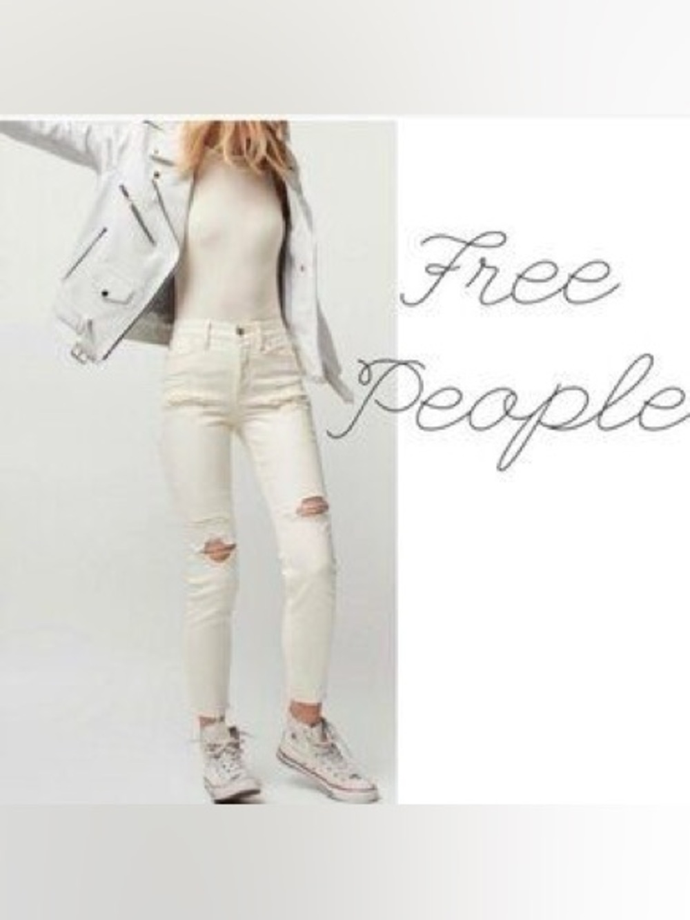 NWT Free People Lacey Stilt Jeans – White/Distressed – 25